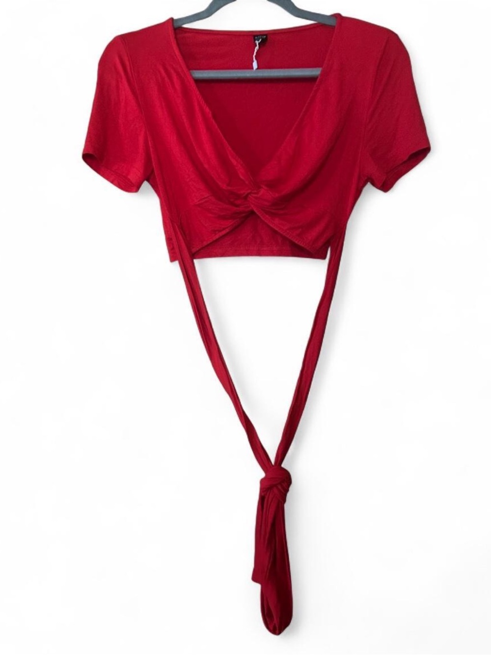 Red Twist-Front Crop Top with Tie Back